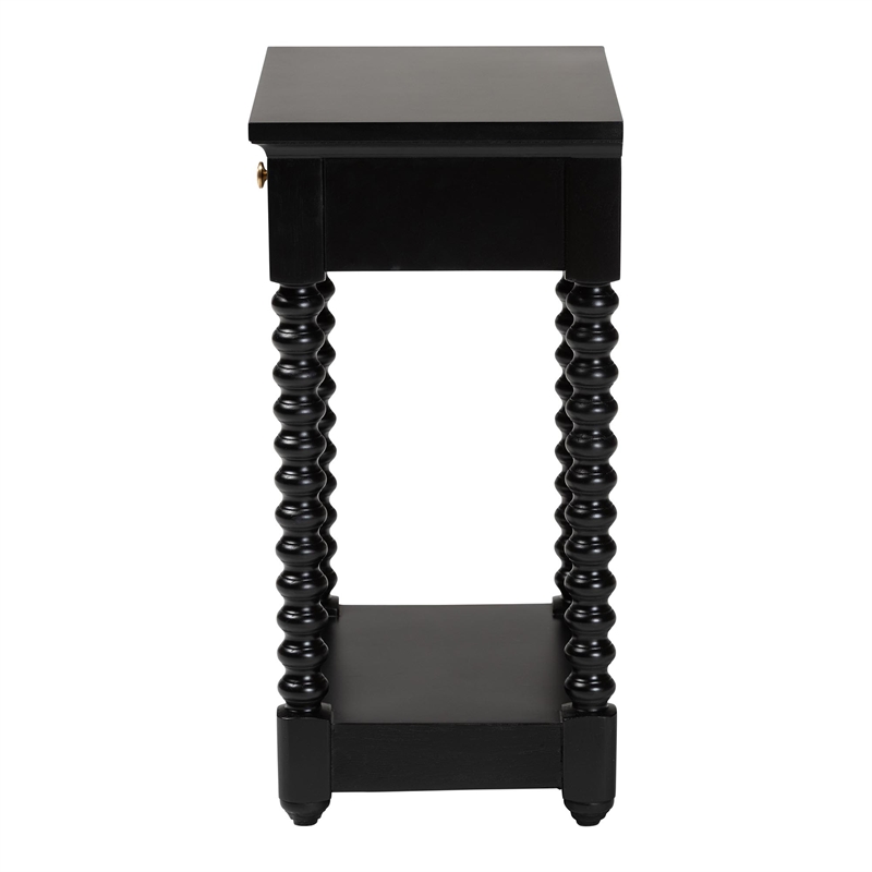 Baxton Studio Terentia Nightstand with Bobbin Legs 1-Drawer Black