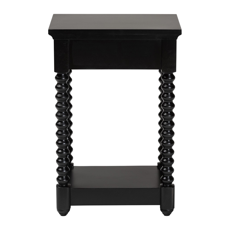 Baxton Studio Terentia Nightstand with Bobbin Legs 1-Drawer Black
