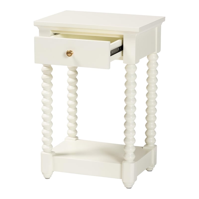 Baxton Studio Terentia Nightstand with Bobbin Legs 1-Drawer White