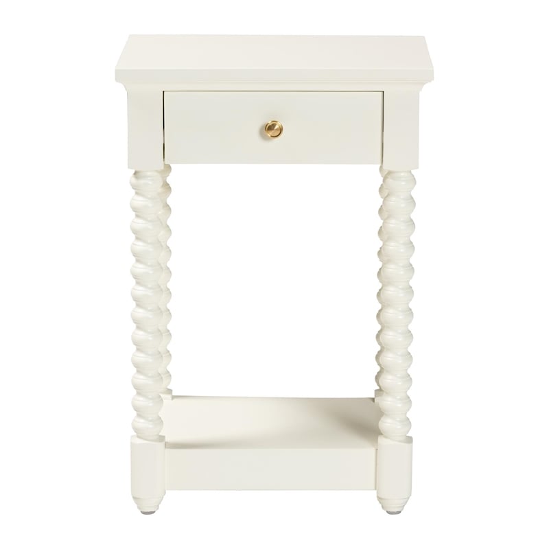 Baxton Studio Terentia Nightstand with Bobbin Legs 1-Drawer White