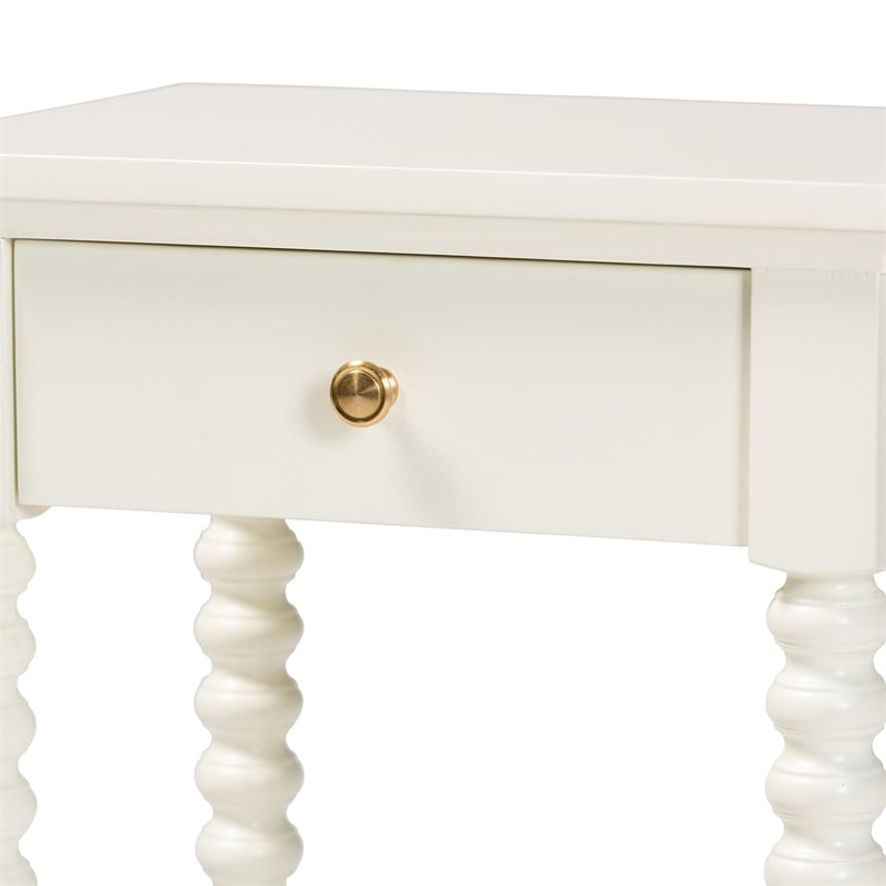 Baxton Studio Terentia Nightstand with Bobbin Legs 1-Drawer White