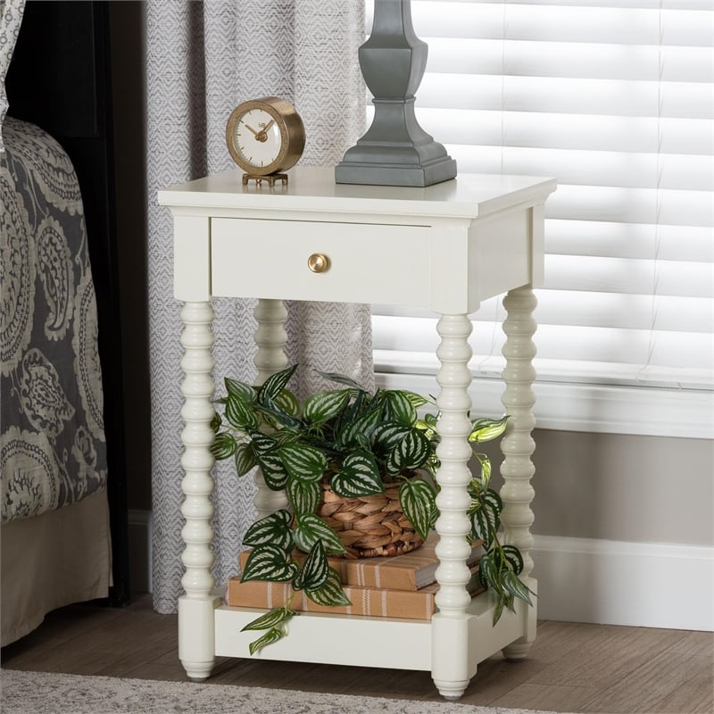 Baxton Studio Terentia Nightstand with Bobbin Legs 1-Drawer White