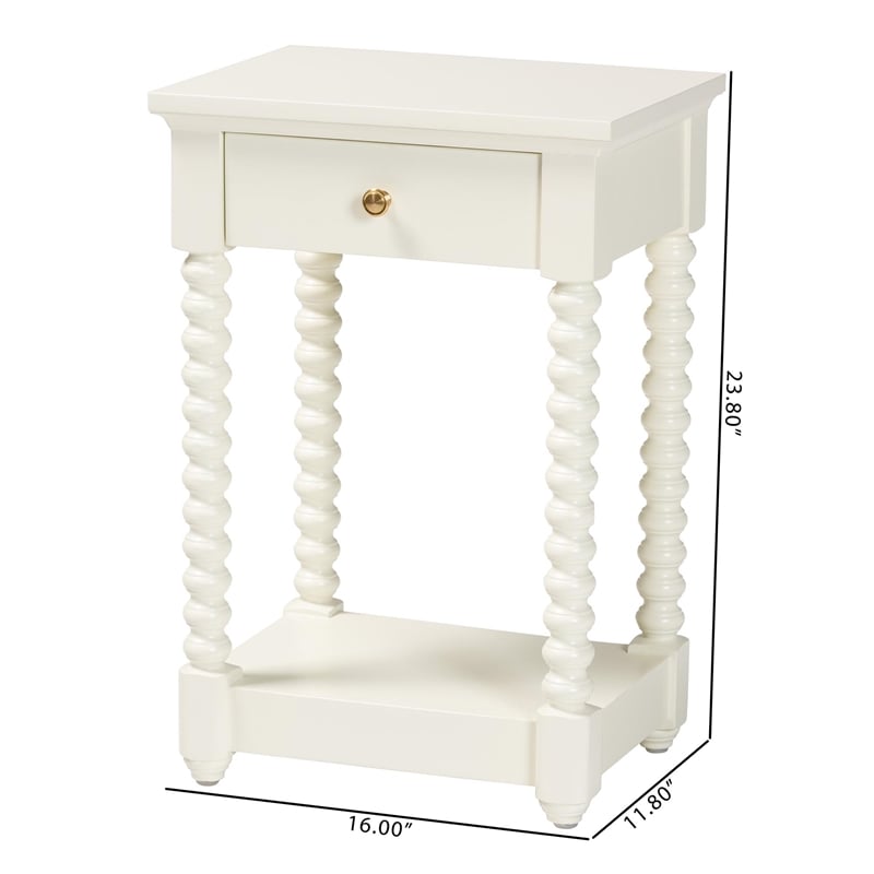 Baxton Studio Terentia Nightstand with Bobbin Legs 1-Drawer White