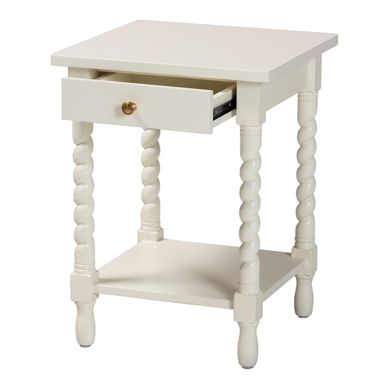 Baxton Studio Niklas Nightstand with Twisted Legs 1-Drawer White