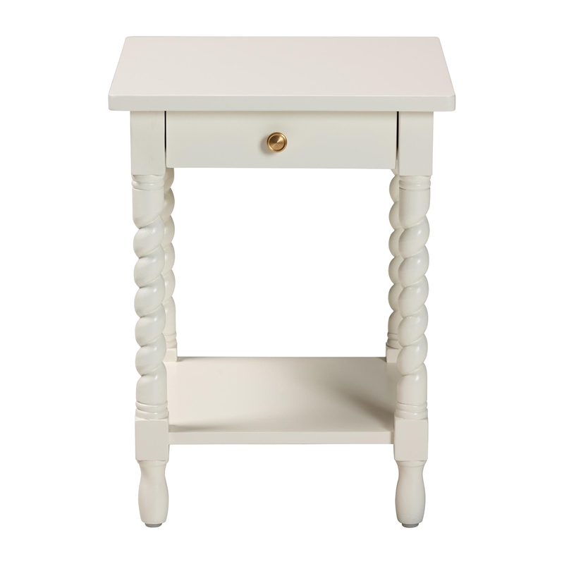 Baxton Studio Niklas Nightstand with Twisted Legs 1-Drawer White