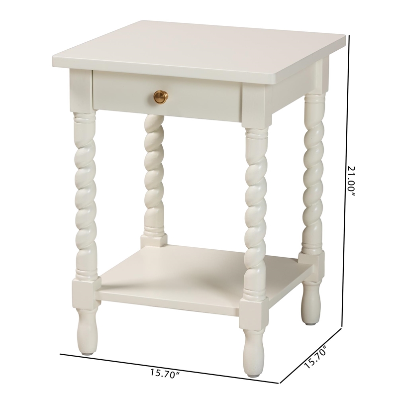 Baxton Studio Niklas Nightstand with Twisted Legs 1-Drawer White
