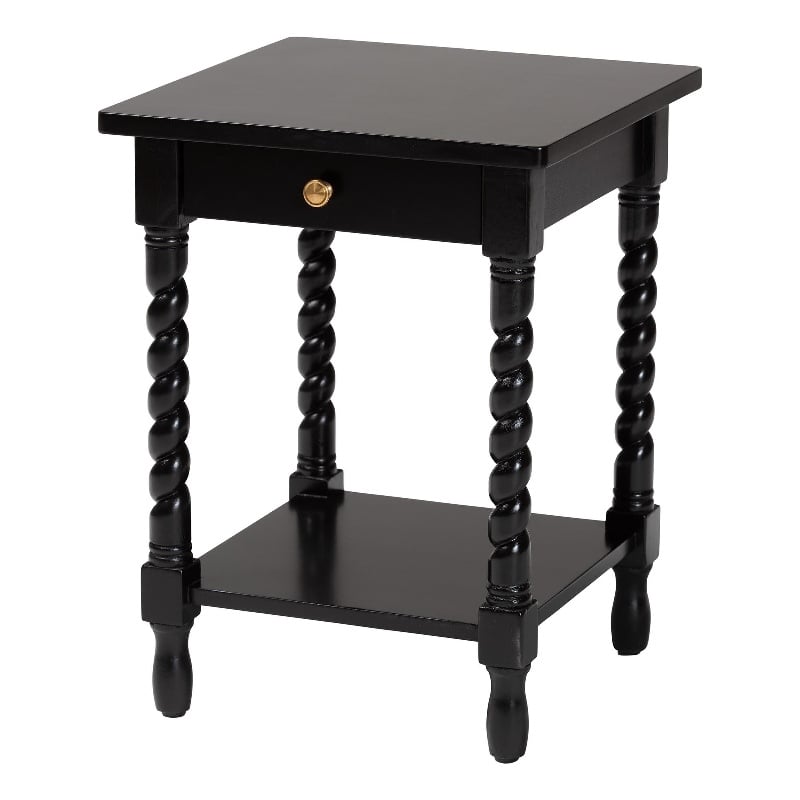 Baxton Studio Niklas Nightstand with Twisted Legs 1-Drawer Black