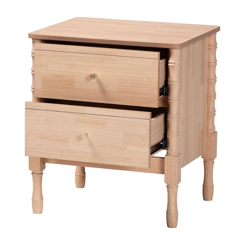 Baxton Studio Laurent Nightstand 2-Drawer Bedside Table with Bamboo