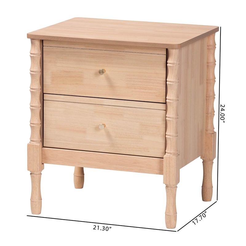 Baxton Studio Laurent Nightstand 2-Drawer Bedside Table with Bamboo