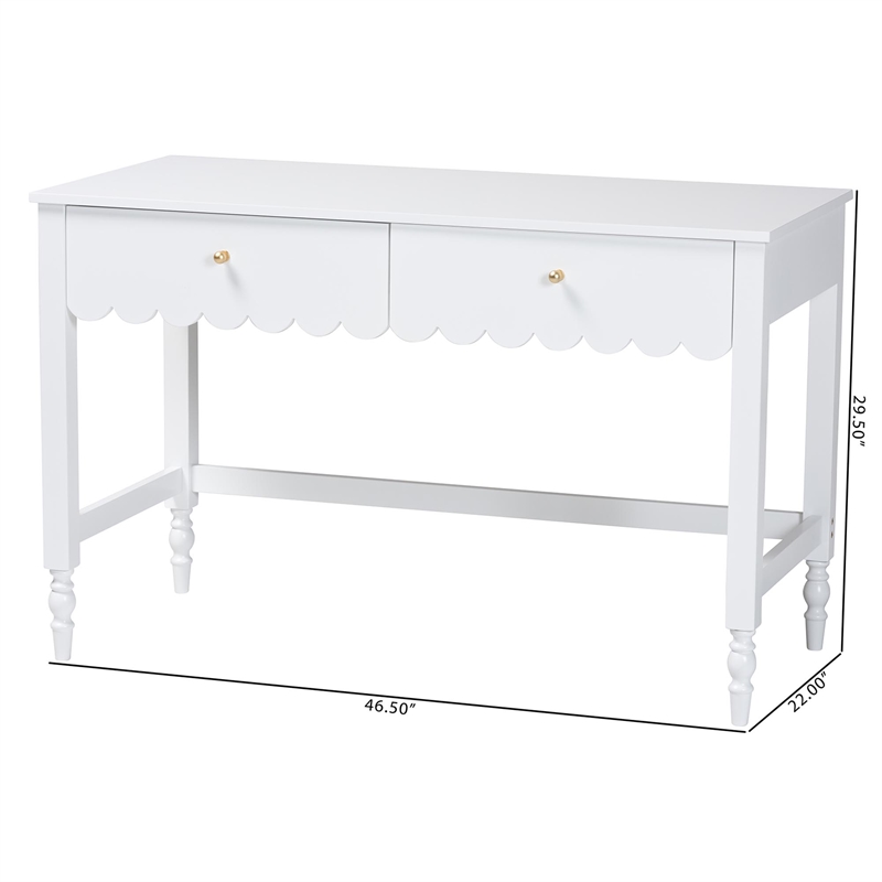 Baxton Studio Roni Writing Desk with Drawers Modern Cottage Style Desk White