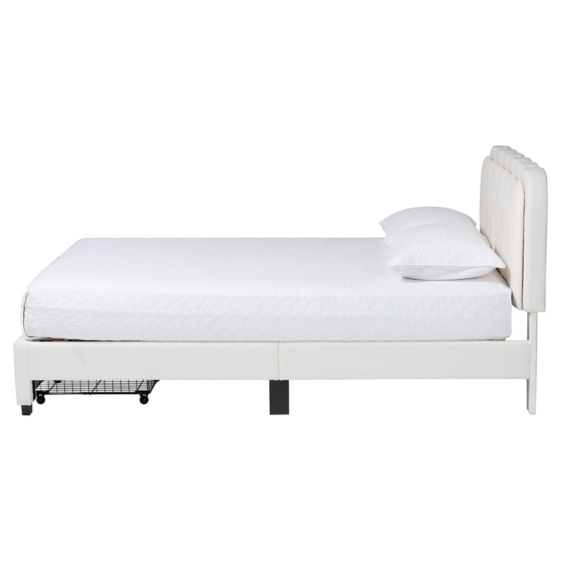 Baxton Studio Caradonna Cream Teddy-Bear Fabric Bed with Storage Drawers Queen