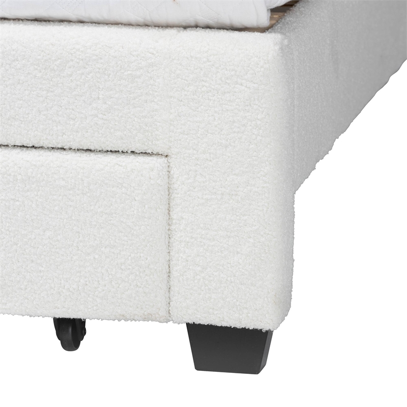 Baxton Studio Caradonna Cream Teddy-Bear Fabric Bed with Storage Drawers Queen