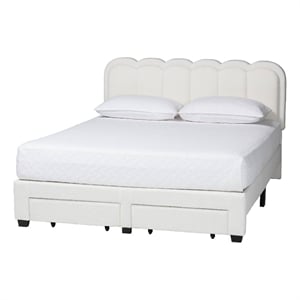 Baxton Studio Caradonna Cream Teddy-Bear Fabric Bed with Storage Drawers Queen