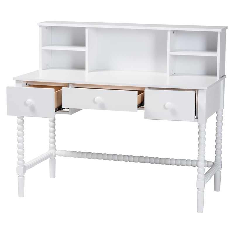 Baxton Studio Archwood Writing Desk with Hutch 3-Drawer Wood Desk White