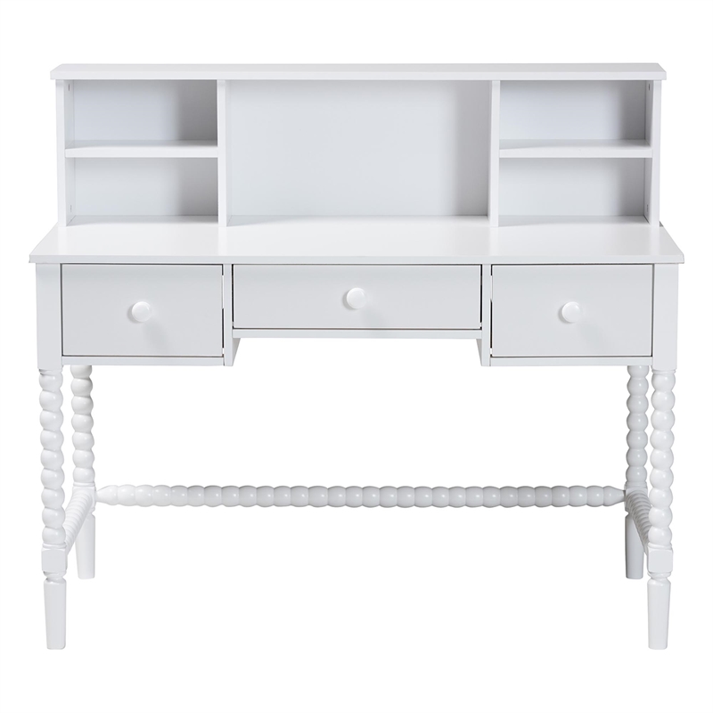 Baxton Studio Archwood Writing Desk with Hutch 3-Drawer Wood Desk White