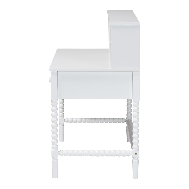 Baxton Studio Archwood Writing Desk with Hutch 3-Drawer Wood Desk White