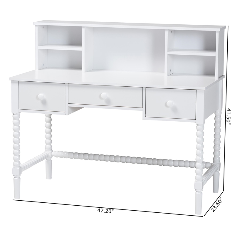 Baxton Studio Archwood Writing Desk with Hutch 3-Drawer Wood Desk White