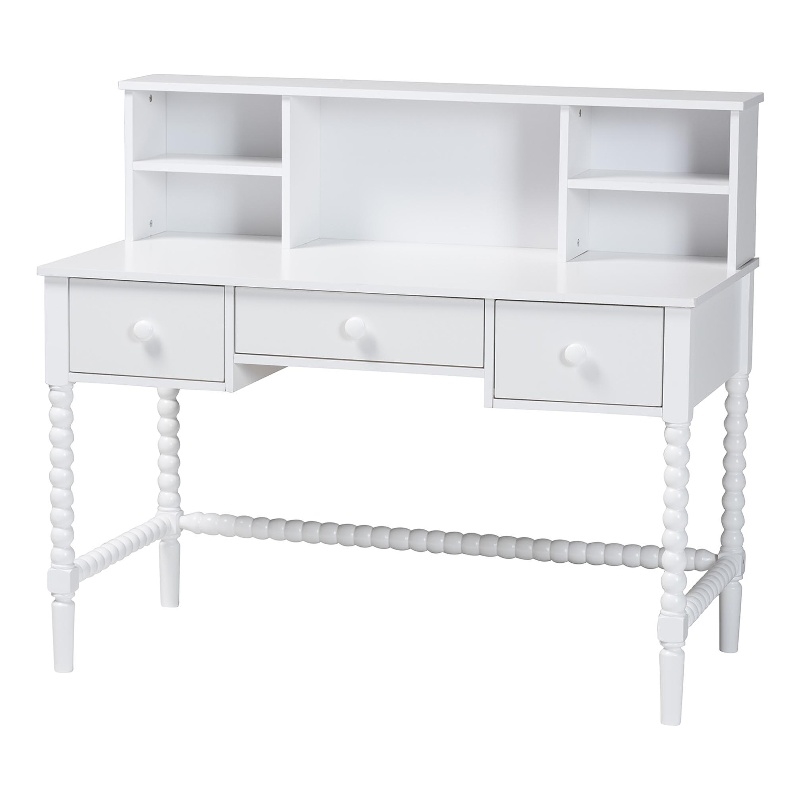 Baxton Studio Archwood Writing Desk with Hutch 3-Drawer Wood Desk White