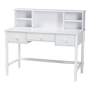 Baxton Studio Archwood Writing Desk with Hutch 3-Drawer Wood Desk White