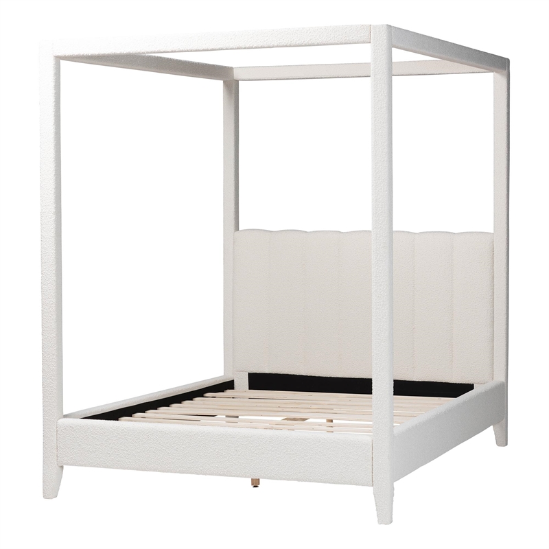 Baxton Studio Aerona Upholstered Canopy Bed Four Poster Platform Bed Queen