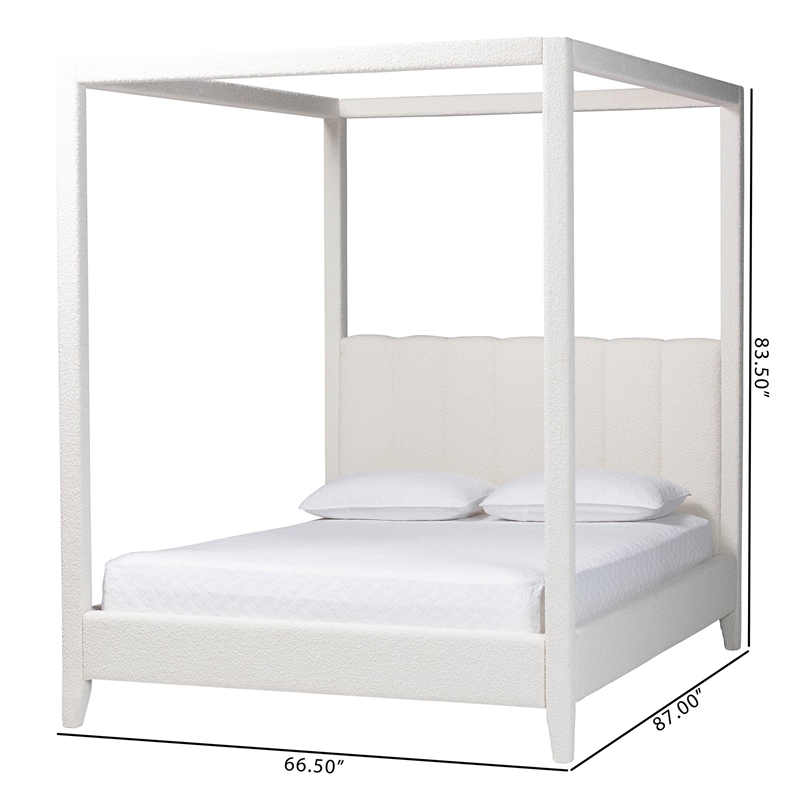 Baxton Studio Aerona Upholstered Canopy Bed Four Poster Platform Bed Queen