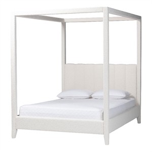 Baxton Studio Aerona Upholstered Canopy Bed Four Poster Platform Bed Queen