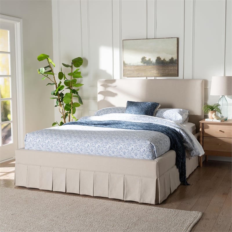 Baxton Studio Astin Platform Bed with Fabric Upholstered Bed Frame Queen