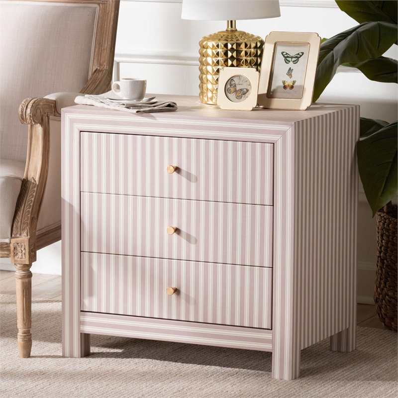 Baxton Studio Javianne End Table with Faux Leather 3-Drawer Storage Cabinet