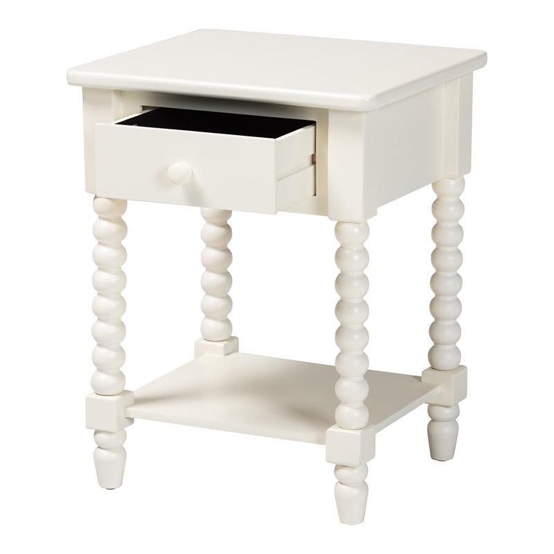 Baxton Studio Raynera End Table with Bobbin Legs - 1-Drawer Accent Table