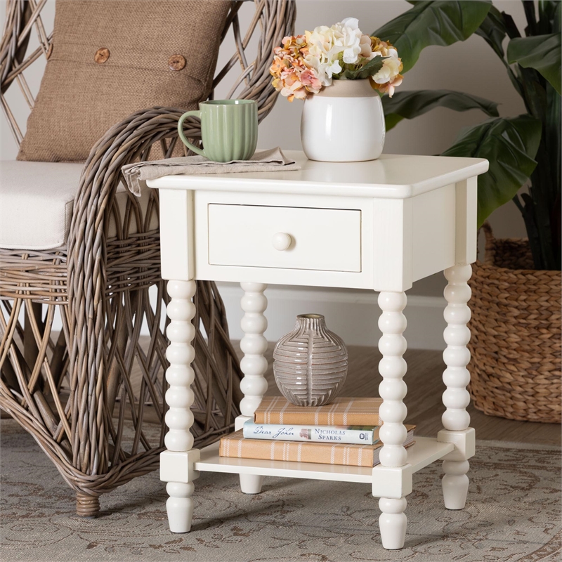 Baxton Studio Raynera End Table with Bobbin Legs - 1-Drawer Accent Table