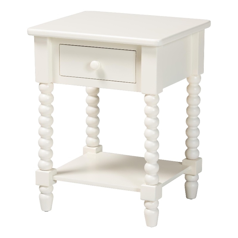 Baxton Studio Raynera End Table with Bobbin Legs - 1-Drawer Accent Table