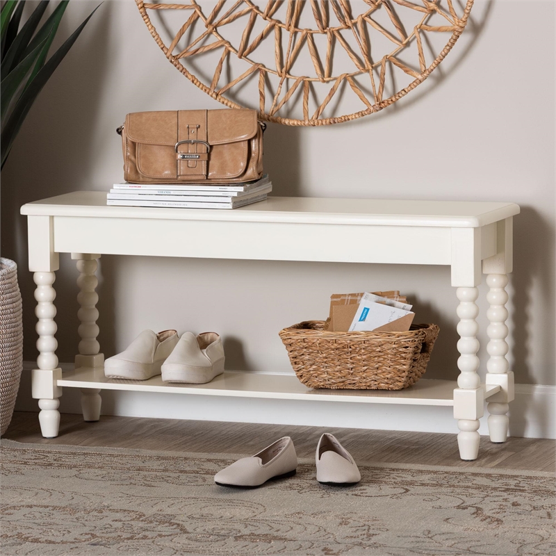 Baxton Studio Bayard Accent Bench with Bobbin Legs - Spindle Leg Entryway Bench