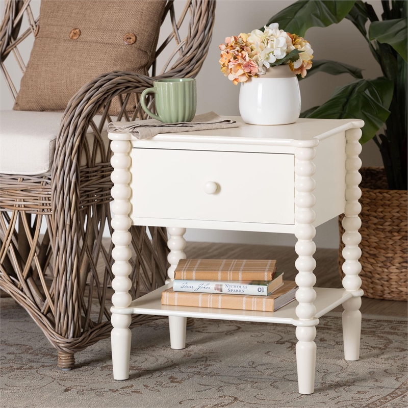 Baxton Studio Rimona End Table with Bobbin Legs - 1-Drawer Accent Table