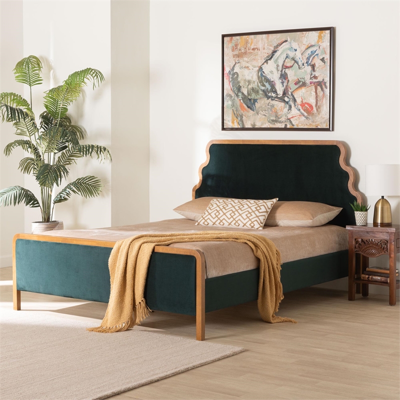 Baxton Studio Gerianne Velvet Upholstered Platform Bed Bed Frame Queen