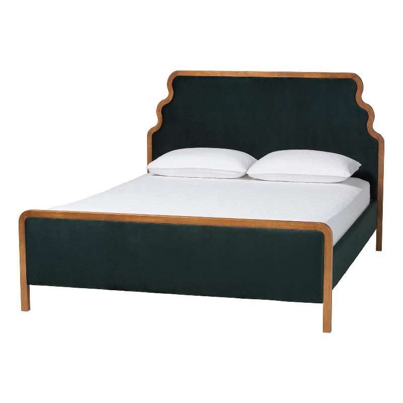 Baxton Studio Gerianne Velvet Upholstered Platform Bed Bed Frame Queen