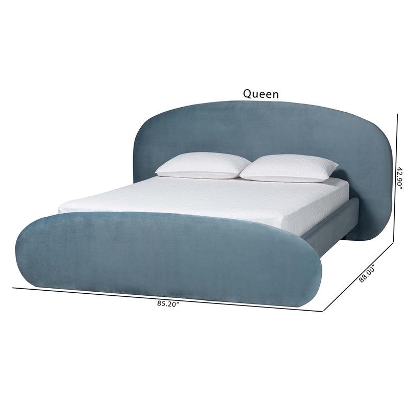 Baxton Studio Ekram Velvet Upholstered Platform Bed Bed Frame Queen
