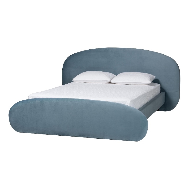 Baxton Studio Ekram Velvet Upholstered Platform Bed Bed Frame Queen