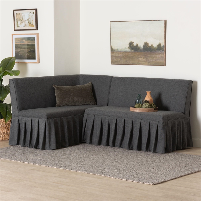 Baxton Studio Bryna 2-Piece Fabric Upholstered Dining Nook Bench Set Dark Grey