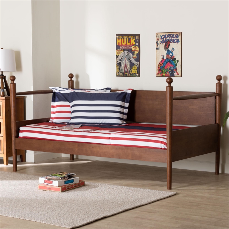 Baxton Studio Gianetta Wooden Daybed with Spindle Posts Classic Bed Frame Twin
