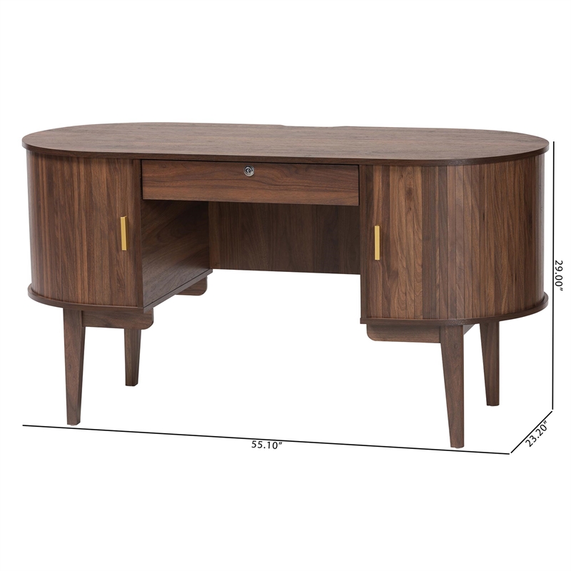 Baxton Studio Hayes Wood Writing Desk Mid-Century Modern Oval Desk with Drawer