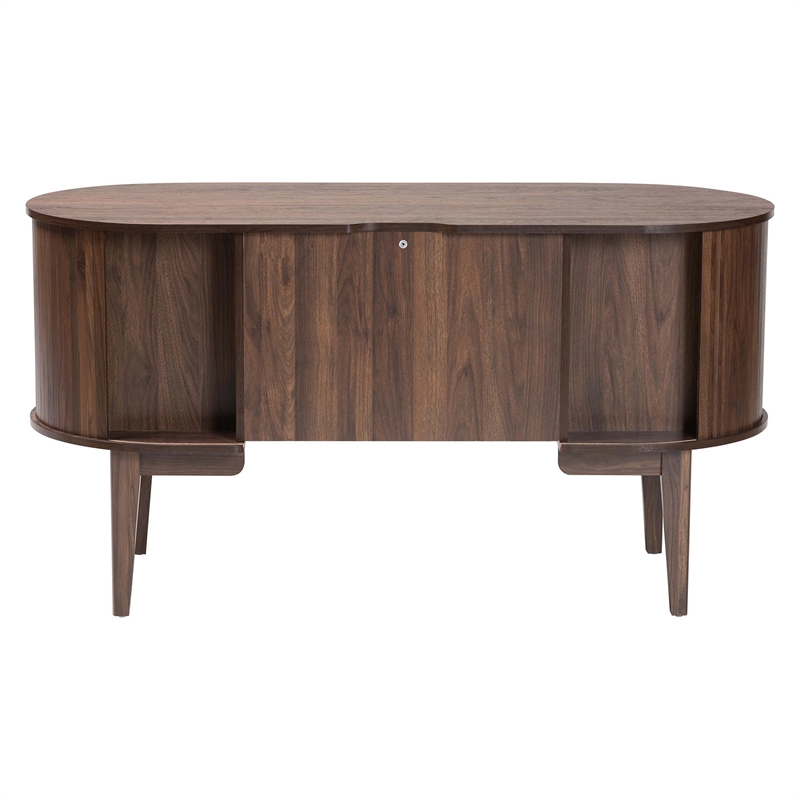 Baxton Studio Hayes Wood Writing Desk Mid-Century Modern Oval Desk with Drawer