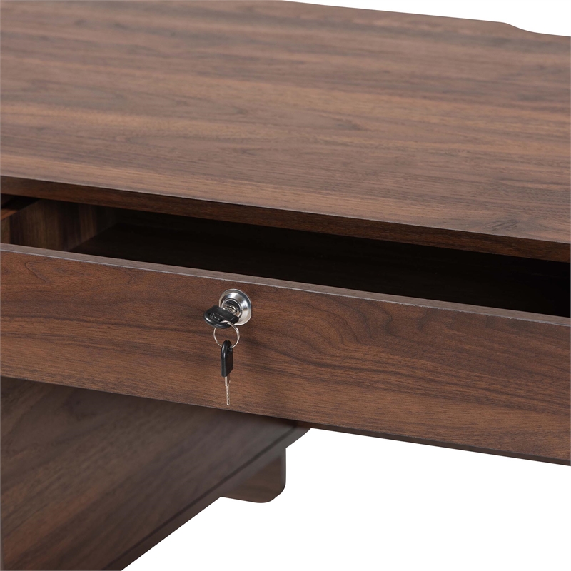 Baxton Studio Hayes Wood Writing Desk Mid-Century Modern Oval Desk with Drawer