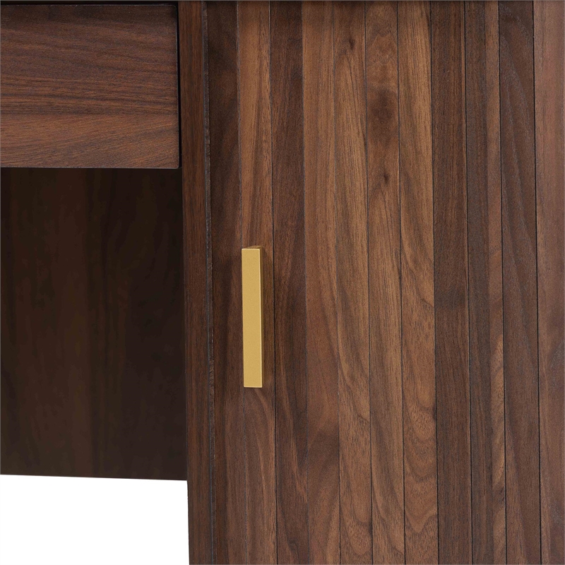 Baxton Studio Hayes Wood Writing Desk Mid-Century Modern Oval Desk with Drawer