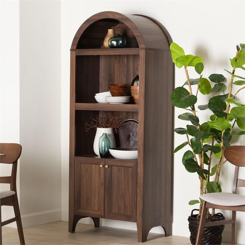 Baxton Studio Hayes Wood Cabinet with Arch Top Modern Display Piece