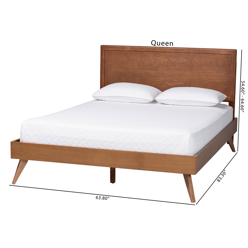 Baxton Studio Jiro Platform Bed Mid-Century Modern Wood Bed Frame Queen