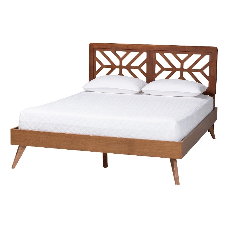 Baxton Studio Kirabo Platform Bed Mid-Century Modern Bed Queen