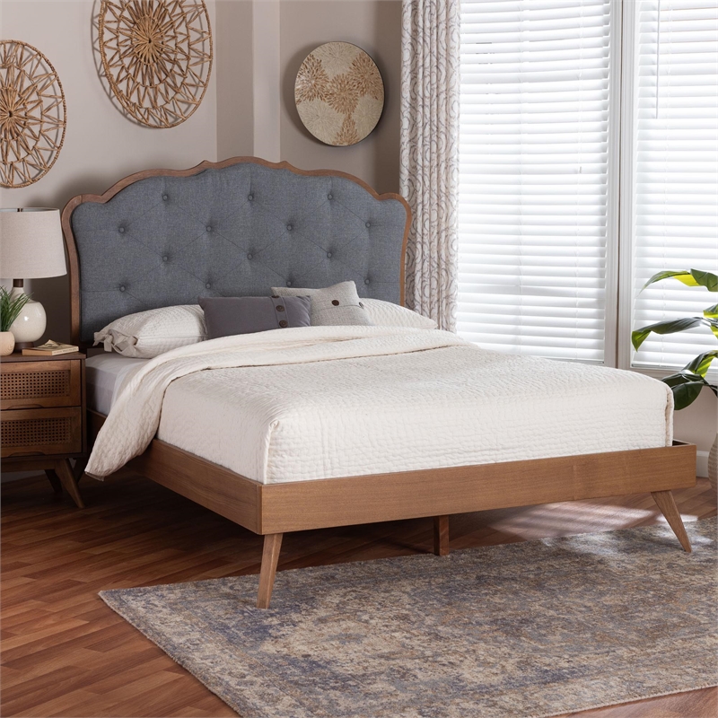 Baxton Studio Aithan Platform Bed Mid-Century Modern Bed Queen