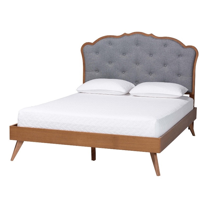 Baxton Studio Aithan Platform Bed Mid-Century Modern Bed Queen