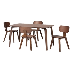 Baxton Studio Billie Wood 5-Piece Dining Set Bentwood Frame Table