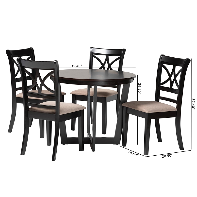 Baxton Studio Penny 5-Piece Dining Set Compact Mid-Century Round Table Sand
